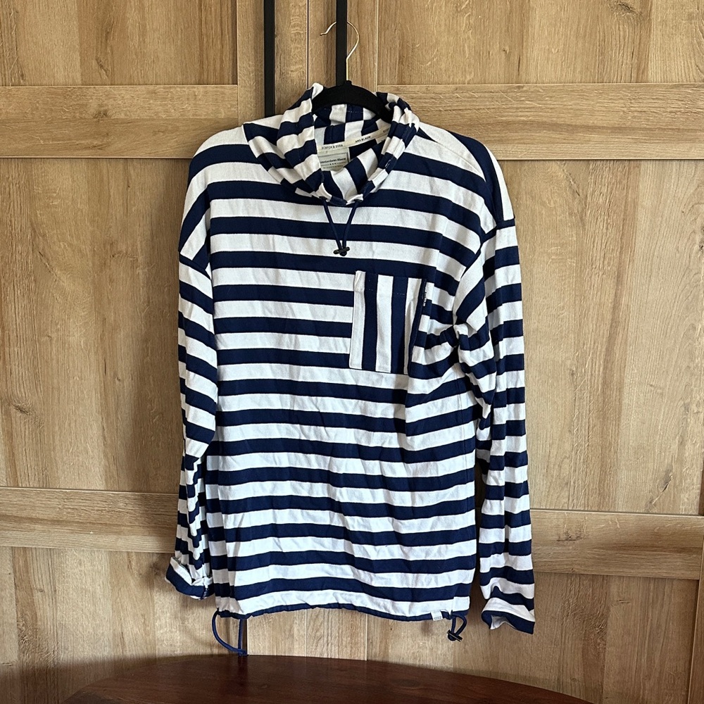 Scotch & Soda Navy and White Striped Hoodie